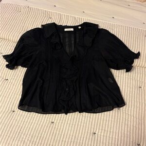 Doen Ruffled Sheer Black Women's Top